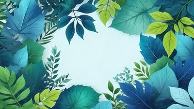 The primary subject of the image is a large green leaf, which is the main object in the scene. The leaf is prominently displayed in the foreground, covering a significant portion of the image. The setting is a white background, which provides a clean and minimalist appearance. The visual style is a combination of a photo and digital art, creating a unique and artistic representation of the leaf. The colors and mood of the image are predominantly green, with a touch of blue, giving it a fresh and lively atmosphere.