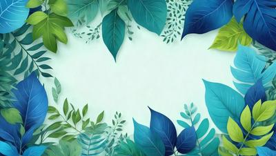 The primary subject of the image is a green leafy plant with a blue background. The plant is surrounded by other green leaves, creating a lush and vibrant scene. The visual style of the image is a combination of digital art and illustration, giving it a unique and artistic appearance. The colors and mood of the image are predominantly green and blue, with a sense of freshness and tranquility.