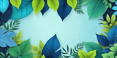 The primary subject of the image is a leafy plant with green leaves and blue leaves. The setting is a blue background, which adds a contrasting color to the plant. The visual style is a combination of a photo and digital art, creating a realistic yet artistic representation of the plant. The colors and mood of the image are predominantly green and blue, giving it a calm and serene atmosphere.