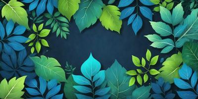 The primary subject of the image is a collection of green leaves, which are the main objects in the scene. The leaves are arranged in various shapes and sizes, creating a visually appealing pattern. The setting is a dark blue background, which contrasts with the green leaves, giving the image a striking visual style. The overall atmosphere is serene and calming, with the green leaves serving as a focal point for the viewer.