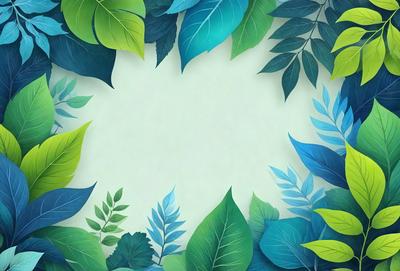 The primary subject of the image is a circle with a green background. The circle is surrounded by various green leaves, creating a visually appealing and natural scene. The visual style of the image is a combination of digital art and illustration, with the leaves and the circle being the main focus. The colors and mood of the image are predominantly green, giving it a calm and serene atmosphere.