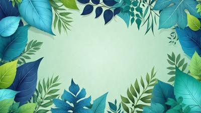 The primary subject of the image is a green background with a variety of green leaves and blue leaves. The leaves are arranged in a circular pattern, creating a visually appealing and natural scene. The setting appears to be a forest or a garden, with the leaves providing a sense of depth and texture to the environment. The visual style of the image is a combination of digital art and illustration, with the leaves being carefully crafted and arranged to create a harmonious and aesthetically pleasing composition. The colors and mood of