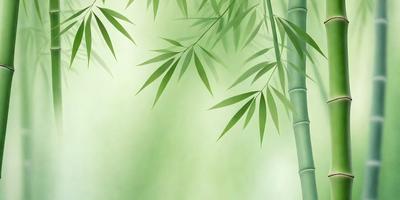 The primary subject of the image is a large bamboo tree with green leaves. The tree is situated in a green environment, and the visual style appears to be a painting or drawing. The colors and mood of the image are predominantly green, creating a serene and natural atmosphere.