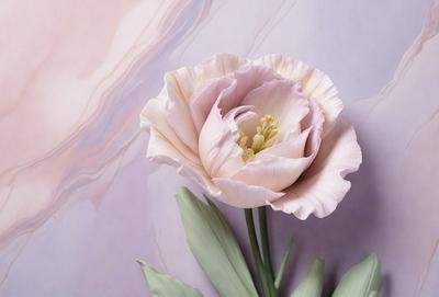 The primary subject of the image is a single pink flower, which is the main focus of the scene. The flower is placed against a purple background, which adds a contrasting color to the image. The visual style of the image is a close-up of the flower, showcasing its details and beauty. The colors in the image are predominantly pink and purple, creating a warm and inviting atmosphere.