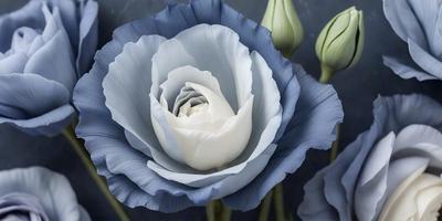 The primary subject of the image is a beautiful blue flower with a white center. The flower is the focal point of the scene, and it is set against a blue background. The visual style of the image is a close-up of the flower, showcasing its intricate details. The dominant colors in the image are blue and white, creating a serene and calming atmosphere.