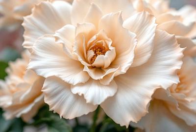 The primary subject of the image is a white flower with a yellow center, which is the main focus of the image. The setting is a garden, with the flower being the center of attention. The visual style is a close-up of the flower, showcasing its details. The colors and mood of the image are predominantly white and yellow, creating a sense of freshness and warmth.