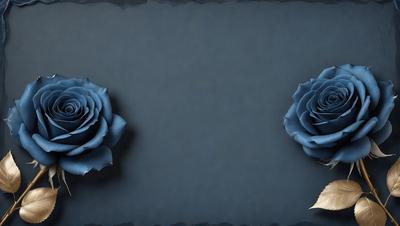 The primary subject of the image is a pair of blue roses. They are placed on a dark blue background, which creates a striking contrast with the vibrant color of the roses. The visual style of the image is a combination of photo and digital art, giving it a unique and artistic appearance. The overall atmosphere of the image is elegant and sophisticated, thanks to the striking contrast between the blue roses and the dark blue background.