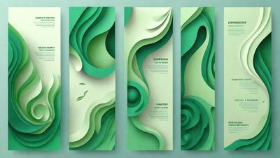 The primary subject of the image is a set of three green posters or prints, each featuring a different design. The setting is a wall, and the visual style appears to be a combination of digital art and illustration. The colors and mood of the posters are predominantly green, creating a cohesive and harmonious appearance.