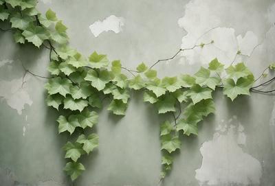 The primary subject of the image is a large green vine growing on a wall. The vine is climbing up the wall, creating a beautiful and natural scene. The setting is an outdoor environment, with the vine growing on a cement wall. The visual style of the image is a photo, capturing the vine's growth and beauty. The colors in the image are predominantly green, which gives the scene a calm and serene atmosphere.