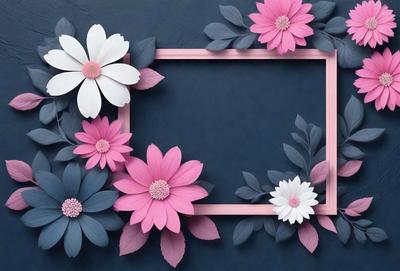 The primary subject of the image is a pink and white flower arrangement. The setting is a blue background, which creates a contrasting and visually appealing effect. The visual style is a combination of digital art and illustration, as the flowers are depicted in a detailed and realistic manner. The colors and mood of the image are predominantly pink and white, giving it a warm and inviting atmosphere.
