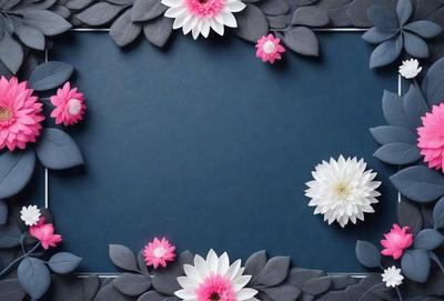The primary subject of the image is a blue table with a decorative frame featuring pink flowers and green leaves. The setting is a room with a blue table as the main focus. The visual style is a combination of digital art and illustration, creating a unique and artistic presentation. The colors and mood of the image are predominantly blue and pink, giving it a calm and inviting atmosphere.