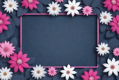 The primary subject of the image is a blue frame with a white background. The setting is a floral arrangement, featuring pink and white flowers. The visual style is a combination of photo and digital art, creating a unique and artistic representation of the flowers. The colors and mood of the image are predominantly pink and white, giving it a warm and inviting atmosphere.