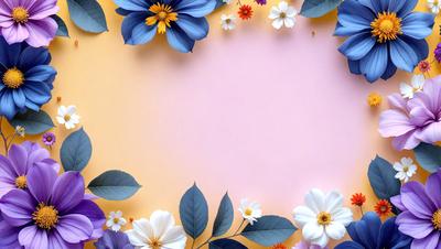 The primary subject of the image is a pink background with a flower design. The setting is a yellow surface, and the visual style is a combination of photo and digital art. The dominant colors are pink and white, creating a warm and inviting atmosphere.