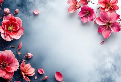 The primary subject of the image is a white background with a few pink flowers scattered across it. The setting is a cloudy sky, which serves as the backdrop for the flowers. The visual style is a combination of photo and digital art, creating a unique and artistic representation of the flowers. The colors are predominantly pink, which gives the image a warm and inviting atmosphere.