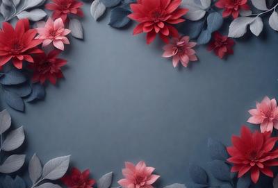 The primary subject of the image is a beautiful arrangement of red and pink flowers. The flowers are placed on a blue background, creating a striking contrast between the colors. The visual style of the image is a combination of photo and digital art, as it appears to be a close-up of the flowers on a blue surface. The colors and mood of the image are vibrant and lively, with the red and pink flowers adding a sense of warmth and energy to the scene.