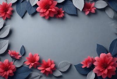 The primary subject of the image is a bouquet of red flowers, which are arranged in a circular pattern. The flowers are placed on a gray background, creating a visually appealing contrast. The visual style of the image is a combination of photo and digital art, as it features a realistic representation of the flowers, while the circular arrangement and gray background suggest a digital artistic touch. The dominant colors in the image are red and gray, giving the scene a warm and sophisticated atmosphere.