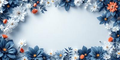 The primary subject of the image is a white and blue floral arrangement. The setting is a white background, which provides a clean and minimalist look. The visual style is a combination of photo and digital art, creating a realistic yet artistic representation of the flowers. The colors and mood of the image are predominantly white and blue, giving it a calm and serene atmosphere.