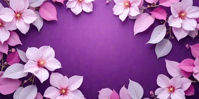 The primary subject of the image is a purple background with a variety of pink flowers scattered across it. The flowers are arranged in a circular pattern, creating a visually appealing and harmonious composition. The setting appears to be a still life or a decorative arrangement, with the focus on the flowers and their arrangement on the purple surface. The visual style of the image is a combination of realism and artistic expression, as the flowers are depicted in a natural and vibrant manner. The colors and mood of