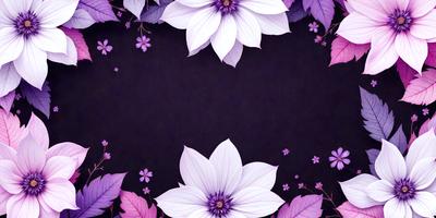 The primary subject of the image is a beautiful flower, which is the main focus of the scene. The flower is purple and white, and it is surrounded by a few other flowers. The setting is a black background, which provides a contrasting and dramatic effect. The visual style of the image is a combination of digital art and illustration, creating a vibrant and eye-catching display. The dominant colors in the image are purple and white, which evoke a sense of elegance and sophistication.