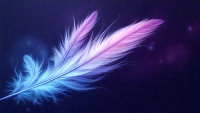 The primary subject of the image is a white and pink feather. The setting is a dark blue background, which creates a striking contrast with the feather. The visual style is a digital art or illustration, as the feather appears to be a part of a larger design or pattern. The dominant colors are white and pink, giving the image a soft and delicate atmosphere.