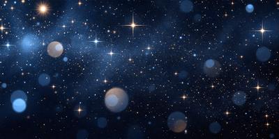 The primary subject of the image is the night sky filled with stars. The setting is a dark, starry background, and the visual style is a photo of the night sky. The colors and mood of the image are predominantly dark and serene, with the bright stars creating a sense of wonder and tranquility.