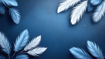 The primary subject of the image is a close-up of a white feather. The setting is a blue background, which creates a contrasting and visually appealing effect. The visual style is a combination of a photo and digital art, as the feather appears to be a part of a larger pattern or design. The colors and mood of the image are predominantly blue, with the white feather adding a touch of elegance and simplicity to the overall composition.