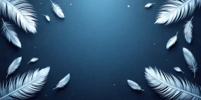 The primary subject of the image is a blue sky with white feathers floating in it. The setting is a night sky, and the visual style is a digital art or illustration. The dominant colors are blue and white, creating a serene and peaceful atmosphere.