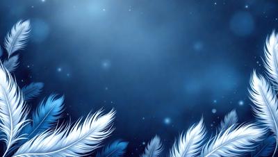 The primary subject of the image is a group of white feathers floating in a blue sky. The setting is a night sky, with the feathers creating a sense of movement and freedom. The visual style is a digital art, with the feathers and sky being the main focus of the image. The colors and mood are predominantly blue, creating a serene and peaceful atmosphere.