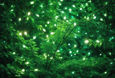 The primary subject of the image is a close-up of a green plant with bright green leaves and a branch. The plant is surrounded by a lush green environment, which adds to the overall atmosphere of the scene. The visual style of the image is a photo, capturing the details of the plant and its surroundings. The colors and mood of the image are predominantly green, creating a serene and natural ambiance.