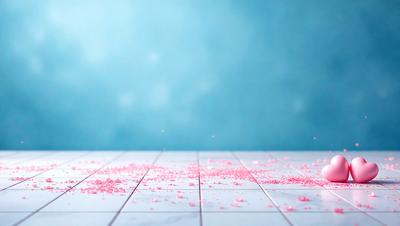 The primary subject of the image is a pink substance, possibly a powder or a liquid, spread across a white surface. The setting appears to be a room with a blue wall, and the visual style is a close-up of the pink substance. The colors and mood of the image are predominantly pink, creating a warm and inviting atmosphere.