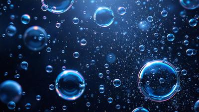 The primary subject of the image is a large number of bubbles floating in the air. The setting is a dark background, which contrasts with the bright and colorful bubbles. The visual style is a close-up of the bubbles, showcasing their unique shapes and patterns. The colors and mood of the image are vibrant and lively, as the bubbles create a sense of movement and energy.