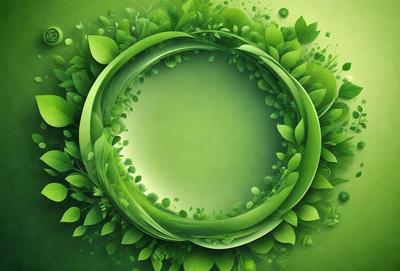 The primary subject of the image is a green circle with a leafy pattern. The circle is surrounded by a variety of green leaves, creating a lush and vibrant scene. The setting appears to be a natural environment, with the green circle possibly representing a leaf or a part of a plant. The visual style of the image is a combination of digital art and illustration, giving it a unique and artistic appearance. The dominant colors in the image are green and various shades of green, creating a serene and calming atmosphere.