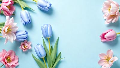 The primary subject of the image is a bouquet of blue and white flowers, which are arranged in a vase. The flowers are placed against a blue background, creating a visually appealing contrast. The visual style of the image is a close-up of the flowers, showcasing their details and beauty. The colors and mood of the image are predominantly blue and white, giving it a calm and serene atmosphere.