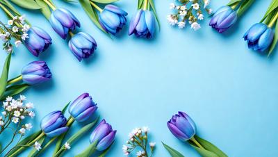 The primary subject of the image is a bouquet of purple and white flowers. The flowers are arranged in a visually appealing manner, creating a sense of harmony and beauty. The setting is a blue background, which adds a touch of elegance and sophistication to the scene. The visual style of the image is a close-up of the flowers, allowing the viewer to appreciate the details and textures of the petals and stems. The colors and mood of the image are predominantly purple and