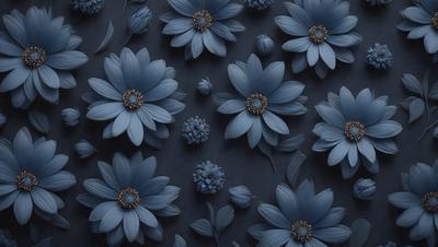 The primary subject of the image is a blue flower, which is the main object, scene, or focus of the image. The setting is a black background, which creates a contrast with the blue flower. The visual style is a digital art or illustration, as the flower is depicted in a detailed and artistic manner. The dominant colors are blue and black, creating a calm and serene atmosphere.