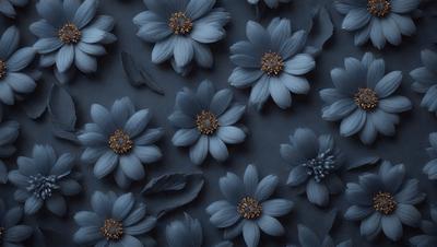 The primary subject of the image is a close-up of a blue flower with a yellow center. The setting is a dark background, which contrasts with the blue flower. The visual style is a close-up of the flower, showcasing its details. The dominant colors are blue and yellow, creating a calm and serene atmosphere.