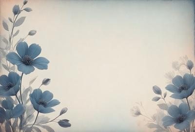 The primary subject of the image is a blue flower, which is the main focus of the scene. The setting is a white background, which provides a clean and minimalist appearance. The visual style is a combination of a photo and digital art, creating a unique and artistic representation of the flower. The dominant colors are blue and white, giving the image a calm and serene atmosphere.