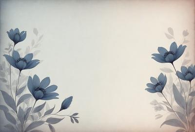 The primary subject of the image is a beautiful blue flower with a green stem. The setting is a white wall, and the visual style is a combination of a photo and digital art. The dominant colors are blue and green, creating a serene and calming atmosphere.