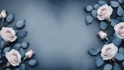 The primary subject of the image is a heart-shaped frame with a blue background. The heart is adorned with pink roses, creating a romantic and elegant atmosphere. The setting is a blue wall, which serves as the backdrop for the heart and roses. The visual style is a combination of digital art and illustration, as the heart and roses are skillfully crafted and placed within the frame. The colors and mood of the image are predominantly blue and pink, evoking feelings of love