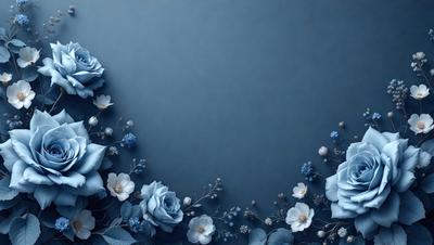 The primary subject of the image is a bouquet of blue flowers, which are arranged in a visually appealing manner. The setting is a blue background, which complements the flowers and adds to the overall aesthetic of the image. The visual style is a combination of photo and digital art, creating a realistic yet artistic representation of the flowers. The colors and mood of the image are predominantly blue, which gives it a calm and serene atmosphere.