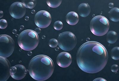 The primary subject of the image is a group of bubbles floating in a dark blue background. The bubbles are of various sizes and shapes, creating a visually interesting and dynamic scene. The setting appears to be a nighttime sky, with the bubbles floating against a backdrop of darkness. The visual style of the image is a combination of photo and digital art, as it captures the essence of the bubbles in a realistic yet artistic manner. The colors and mood of the image are predomin