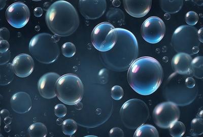 The primary subject of the image is a close-up of a bubble, which is the main object in the scene. The setting is a dark background, which contrasts with the bubble. The visual style is a close-up of a single bubble, giving the image a more artistic and detailed appearance. The colors and mood of the image are predominantly blue, creating a calm and serene atmosphere.