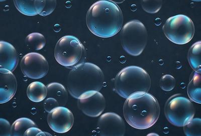 The primary subject of the image is a close-up of a large number of bubbles floating in a dark blue background. The bubbles are of various sizes and shapes, creating a visually interesting and dynamic scene. The visual style of the image is a close-up of the bubbles, which gives a sense of depth and detail. The colors and mood of the image are predominantly dark blue, which adds a sense of calmness and tranquility to the scene.