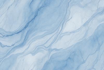 The primary subject of the image is a blue marble tile with a white and blue pattern. The setting is a bathroom, as indicated by the presence of the marble tile. The visual style is a close-up of the tile, showcasing its intricate design. The colors and mood of the image are predominantly blue and white, creating a clean and elegant atmosphere.