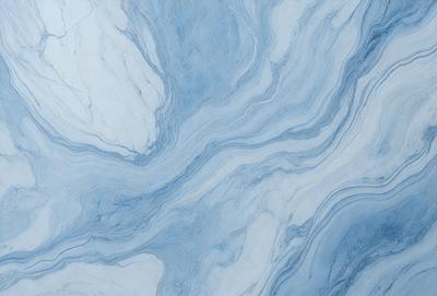 The primary subject of the image is a blue and white marble tile. The setting is a bathroom, as indicated by the presence of the marble tile. The visual style is a close-up of the tile, showcasing its intricate design. The dominant colors are blue and white, creating a calm and soothing atmosphere.
