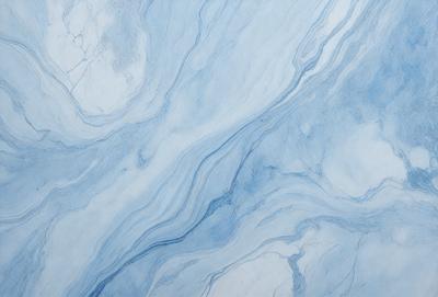 The primary subject of the image is a blue marble tile with a swirling pattern. The setting is a bathroom, as indicated by the presence of the marble tile. The visual style is a close-up of the tile, showcasing its intricate design. The dominant colors are blue and white, creating a calm and soothing atmosphere.