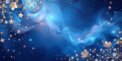 The primary subject of the image is a blue sky with a few stars visible. The setting is a night sky, and the visual style is a digital art or illustration. The colors and mood of the image are predominantly blue, with a sense of tranquility and beauty.