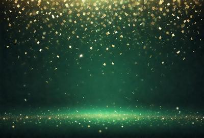 The primary subject of the image is a green background with a pattern of gold stars. The setting is a dark background, and the visual style appears to be a digital art or illustration. The dominant colors are green and gold, creating a warm and luminous atmosphere.
