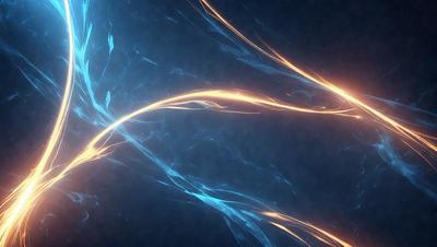 The primary subject of the image is a blue background with a pattern of yellow and orange streaks. The setting appears to be a dark, possibly futuristic environment. The visual style of the image is a combination of digital art and illustration, creating a unique and captivating scene. The dominant colors in the image are blue, yellow, and orange, which contribute to a vibrant and energetic atmosphere.