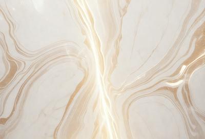 The primary subject of the image is a marble countertop with a unique, swirling pattern. The setting is a kitchen, and the visual style is a close-up of the marble countertop. The colors and mood of the image are predominantly white, giving it a clean and elegant appearance.
